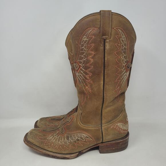 Pecos Bill Boots Mens 9D Brown Leather Square Toe Western Cowboy Cross - Picture 5 of 13